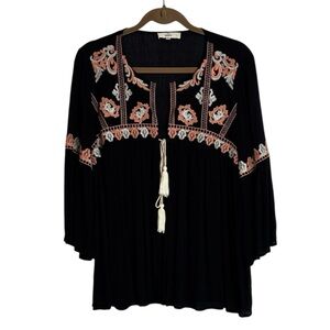 Entro Women’s Boho Cover Up Medium Embroidered Over Front Tassels